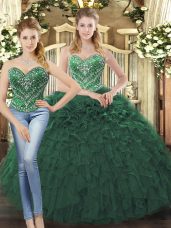 On Sale Sweetheart Sleeveless Lace Up Sweet 16 Dresses Dark Green Tulle