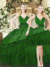 Ball Gowns Quinceanera Dresses Dark Green Straps Tulle Sleeveless Floor Length Lace Up