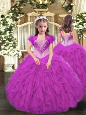 Cute Sleeveless Lace Up Floor Length Beading and Ruffles Little Girls Pageant Dress Wholesale
