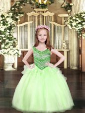 Trendy Apple Green Lace Up Scoop Beading Little Girls Pageant Dress Organza Sleeveless