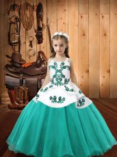 Organza Sleeveless Floor Length Little Girls Pageant Dress and Embroidery