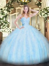 Best Selling Floor Length Light Blue Quinceanera Dresses Organza Sleeveless Beading and Ruffles