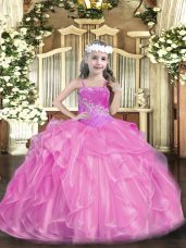 Amazing Lilac Ball Gowns Beading Pageant Dresses Lace Up Organza Sleeveless Floor Length