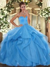 Baby Blue 15 Quinceanera Dress Military Ball and Sweet 16 and Quinceanera with Beading and Ruffles Sweetheart Sleeveless Lace Up