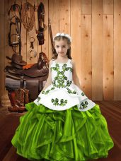 Admirable Organza Lace Up Straps Sleeveless Floor Length Pageant Dress for Teens Embroidery and Ruffles