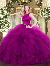 Fuchsia Clasp Handle Sweet 16 Dresses Ruffles Sleeveless Floor Length
