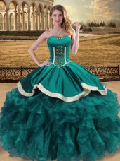 Fabulous Teal Sweetheart Neckline Beading and Ruffles Sweet 16 Dresses Sleeveless Lace Up