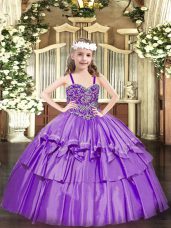 Lavender Straps Lace Up Beading and Ruffled Layers Party Dress Wholesale Sleeveless