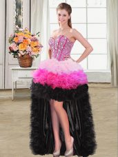 Cute Sleeveless Organza High Low Lace Up Prom Dress in Multi-color with Beading and Ruffles