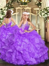V-neck Sleeveless Lace Up Party Dress for Toddlers Lavender Organza
