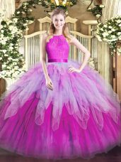 Sleeveless Zipper Floor Length Ruffles 15th Birthday Dress