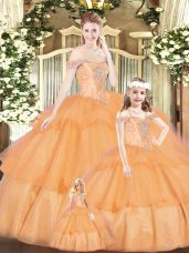 Comfortable Orange Red Off The Shoulder Lace Up Beading Quinceanera Dresses Sleeveless