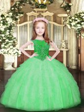 Floor Length Ball Gowns Sleeveless Apple Green Little Girls Pageant Gowns Zipper