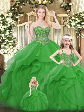 Beading and Ruffles Quinceanera Gowns Green Lace Up Sleeveless Floor Length