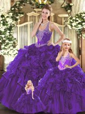 Sumptuous Sleeveless Beading and Ruffles Lace Up Sweet 16 Dress