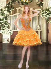 Hot Sale Orange Ball Gowns Organza Sweetheart Sleeveless Beading and Ruffled Layers Mini Length Lace Up Prom Dresses