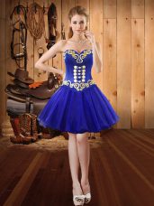 Royal Blue Sleeveless Organza Lace Up Evening Dress for Prom and Party