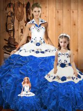 Tulle Sleeveless Floor Length Quinceanera Dress and Embroidery and Ruffles