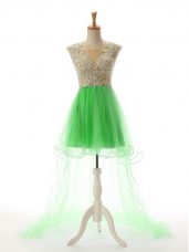 New Arrival Green Backless Scoop Appliques Prom Dress Tulle Sleeveless