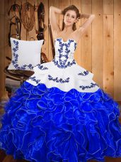 Exceptional Sleeveless Embroidery and Ruffles Lace Up Sweet 16 Dress