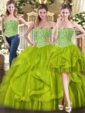 Fancy Vestidos de Quinceanera Military Ball and Sweet 16 and Quinceanera with Beading and Ruffles Sweetheart Sleeveless Lace Up