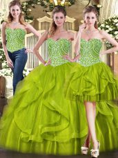 Fancy Vestidos de Quinceanera Military Ball and Sweet 16 and Quinceanera with Beading and Ruffles Sweetheart Sleeveless Lace Up