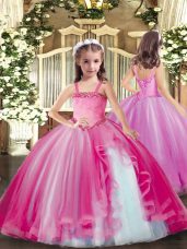 Dazzling Floor Length Ball Gowns Sleeveless Fuchsia Custom Made Lace Up