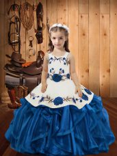 Sleeveless Embroidery and Ruffles Lace Up Pageant Gowns For Girls