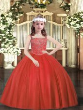 Affordable Red Straps Neckline Beading Pageant Gowns Sleeveless Zipper