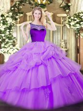 Dazzling Scoop Sleeveless Zipper Sweet 16 Dress Lavender Organza