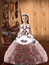 Low Price Sleeveless Floor Length Embroidery Zipper Little Girls Pageant Dress with Multi-color