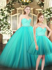 Clearance Sweetheart Sleeveless Quinceanera Dress Floor Length Ruching Aqua Blue Tulle
