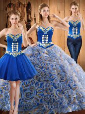 Glittering Multi-color Lace Up Sweet 16 Quinceanera Dress Embroidery Sleeveless With Train Sweep Train