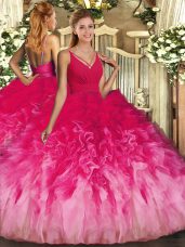 Glamorous Multi-color Backless Quinceanera Gowns Beading and Ruffles Sleeveless Floor Length