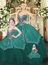 Colorful Dark Green Sleeveless Satin and Tulle Lace Up Quinceanera Gowns for Military Ball and Sweet 16 and Quinceanera
