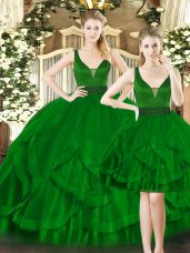 Elegant Floor Length Dark Green Quinceanera Gown Straps Sleeveless Lace Up