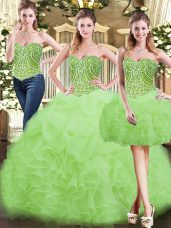 Floor Length Ball Gowns Sleeveless Yellow Green Quince Ball Gowns Lace Up