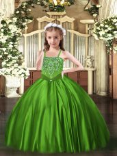 Floor Length Green Little Girls Pageant Dress Wholesale Straps Sleeveless Lace Up
