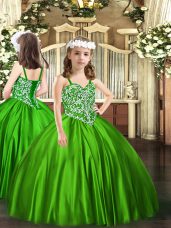 Beading Little Girls Pageant Gowns Green Lace Up Sleeveless Floor Length