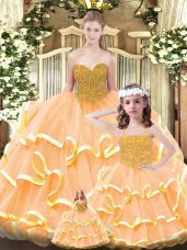 Floor Length Ball Gowns Sleeveless Orange Quince Ball Gowns Lace Up