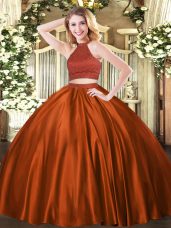 Perfect Sleeveless Floor Length Beading Backless 15th Birthday Dress with Rust Red