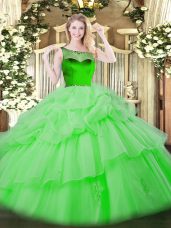 Ball Gowns Beading and Pick Ups Quinceanera Dresses Zipper Organza Sleeveless Floor Length