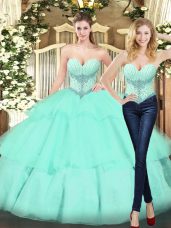 Fancy Sleeveless Lace Up Floor Length Beading and Ruffled Layers Vestidos de Quinceanera