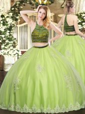 Luxury Sleeveless Zipper Floor Length Beading and Appliques Ball Gown Prom Dress