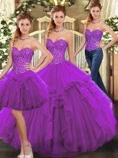 Amazing Purple Quince Ball Gowns Military Ball and Sweet 16 and Quinceanera with Ruffles Sweetheart Sleeveless Lace Up