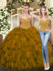Sweetheart Sleeveless Lace Up Quinceanera Dress Olive Green Tulle