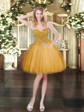 Gold Sleeveless Lace Lace Up Prom Dress for Prom and Party