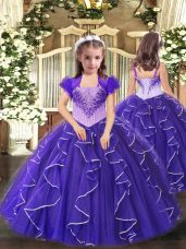 Floor Length Ball Gowns Sleeveless Purple Party Dresses Lace Up