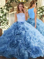 Baby Blue Quinceanera Dresses Sweet 16 and Quinceanera with Beading and Ruffles Scoop Sleeveless Zipper