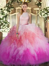 Latest Floor Length Backless 15th Birthday Dress Multi-color for Sweet 16 and Quinceanera with Beading and Ruffles
